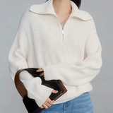 Suéter de mujer – Lana – Corte holgado – Cuello con cremallera – Ribete de canalé