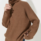 Suéter de mujer – Lana – Corte holgado – Cuello con cremallera – Ribete de canalé