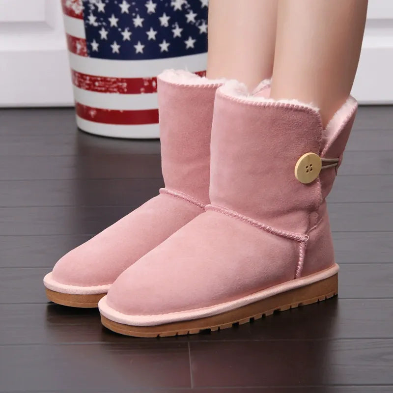 Botas de nieve para mujer – efecto ante – forro cálido – media pantorrilla – suela antideslizante