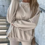 Sudadera de mujer de gran tamaño – Corte holgado – Cuello redondo – Ribete de canalé