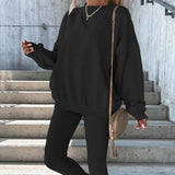 Sudadera de mujer de gran tamaño – Corte holgado – Cuello redondo – Ribete de canalé