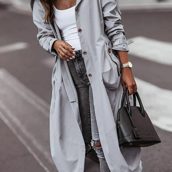 Gabardina para mujer – Corte oversize – Largo hasta el tobillo – Capucha estilo utilitario