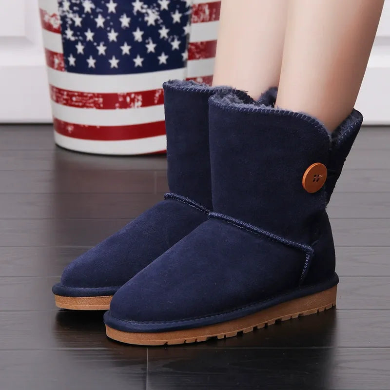 Botas de nieve para mujer – efecto ante – forro cálido – media pantorrilla – suela antideslizante