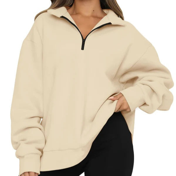 Sudadera oversize para mujer – Algodón suave – Cuello alto con cremallera – Corte relajado