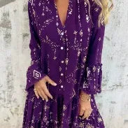 Vestido de mujer – Corte evasé – Mangas de encaje – Bajo con volantes – Detalles metalizados