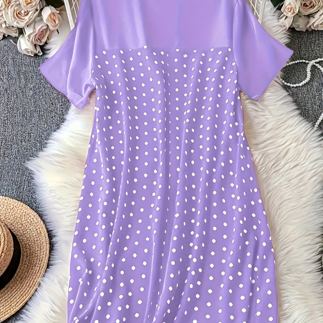 Camisón de mujer – Algodón – Corte holgado – Manga corta – Lunares – Largo midi