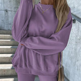 Sudadera de mujer de gran tamaño – Corte holgado – Cuello redondo – Ribete de canalé