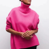 Suéter de cuello alto para mujer – Lana – Corte oversize – Puños y dobladillo acanalados