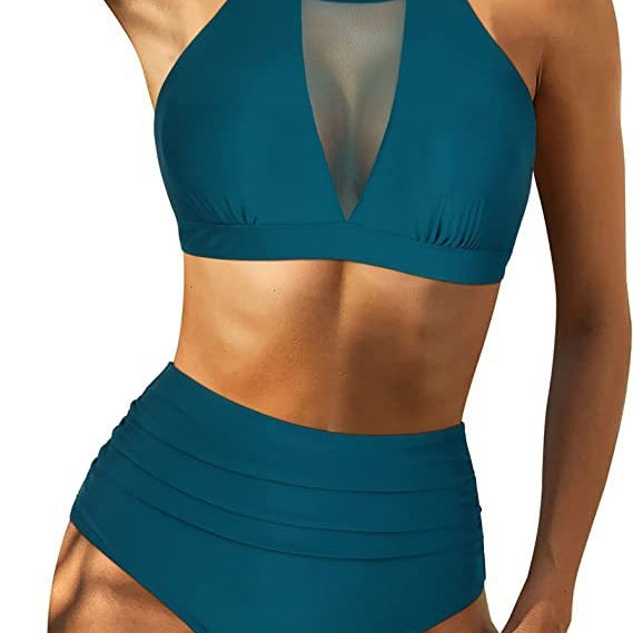 Bikini de mujer – Talle alto – Top con cordones – Recortes – Tejido elástico transpirable
