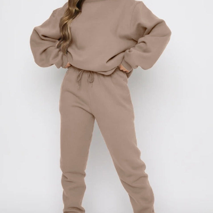 Conjunto deportivo para mujer – Corte holgado – Algodón – Camiseta de manga larga con botones – Pantalón largo