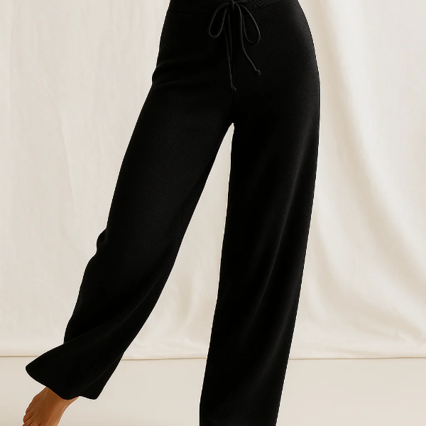 Pantalones de mujer - Punto fino - Corte holgado - Pierna ancha - Cintura elástica ajustable