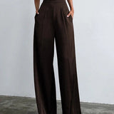 Pantalones anchos de mujer – Cintura alta – Tejido de satén fluido – Corte holgado y elegante