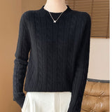 Suéter de mujer – Punto trenzado – Corte holgado – Cuello redondo – Mangas largas