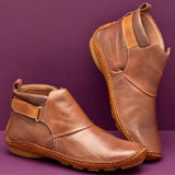 Botines de mujer – Piel lisa – Punta redonda – Correa en el tobillo – Comodidad transpirable