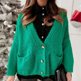 Cárdigan de mujer – Corte oversize – Punto suave – Cuello en pico – Abotonado – Bolsillos delanteros