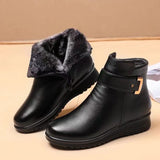 Botines de mujer – Piel sintética lisa – Forro cálido – Suela antideslizante – Hebilla decorativa