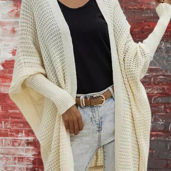 Cárdigan de punto para mujer – Corte oversize – Textura gofre – Mangas largas – Abierto