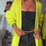 Cárdigan de mujer – Corte oversize – Mezcla de lana suave – Largo – Abertura frontal – Bolsillos