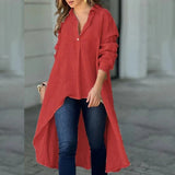 Blusa de mujer – Corte holgado – Mangas largas – Bajo asimétrico – Tejido de algodón