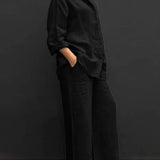 Top de mujer oversize – Lino – Cuello clásico – Mangas largas abotonadas