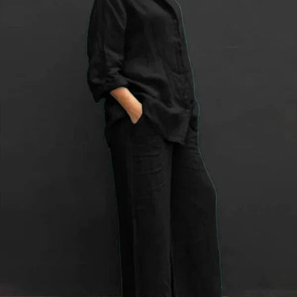 Top de mujer oversize – Lino – Cuello clásico – Mangas largas abotonadas