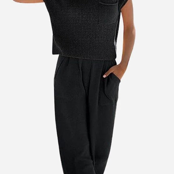 Camiseta sin mangas para mujer – Punto acanalado – Corte holgado – Bolsillo en el pecho