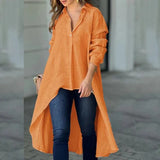 Blusa de mujer – Corte holgado – Mangas largas – Bajo asimétrico – Tejido de algodón