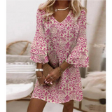 Vestido corto de mujer – Corte holgado – Cuello en V – Mangas 3/4 acampanadas – Tejido transpirable