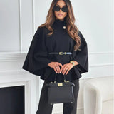 Blusa de mujer – Estilo poncho – Cintura con cinturón – Cuello alto – Corte elegante y fluido