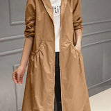 Gabardina de mujer – Impermeable con capucha – Corte recto – Largo hasta la rodilla – Estilo casual