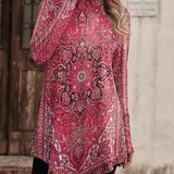 Blusa de mujer – Corte relajado – Cuello alto – Mangas largas – Bajo asimétrico
