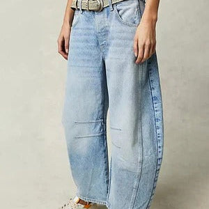 Vaqueros rectos para mujer – Corte relajado – Denim transpirable – Largo hasta el tobillo – Detalle de pespuntes