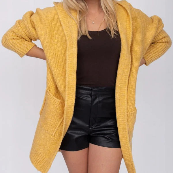 Cárdigan de mujer – Corte oversize – Punto efecto lana – Capucha – Bolsillos – Manga larga