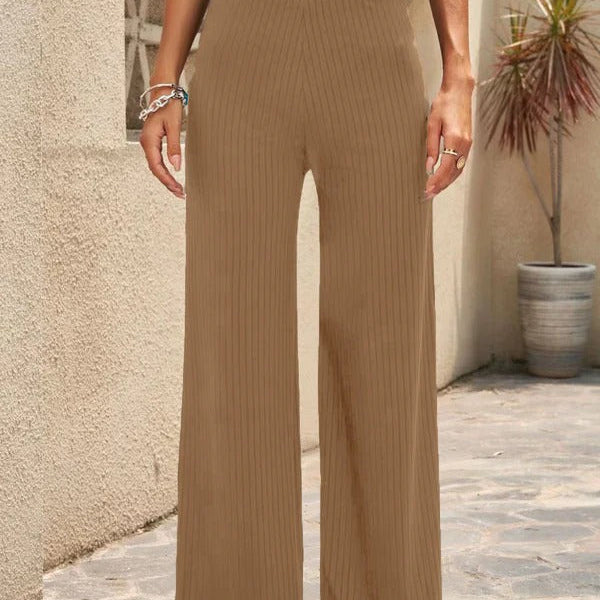 Pantalones palazzo para mujer – Cintura alta – Pierna ancha – Plisados – Tejido transpirable