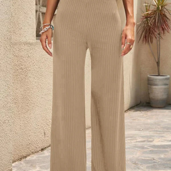 Pantalones palazzo para mujer – Cintura alta – Pierna ancha – Plisados – Tejido transpirable