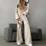 Conjunto de ropa de estar por casa para mujer: sudadera corta con cremallera, pantalones anchos con cintura elástica y algodón suave.