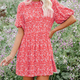 Vestido trapecio para mujer – Mangas abullonadas – Estampado floral – Tejido transpirable – Mini