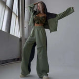 Conjunto de ropa de estar por casa para mujer: sudadera corta con cremallera, pantalones anchos con cintura elástica y algodón suave.