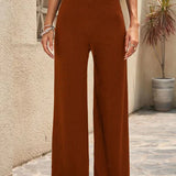 Pantalones palazzo para mujer – Cintura alta – Pierna ancha – Plisados – Tejido transpirable