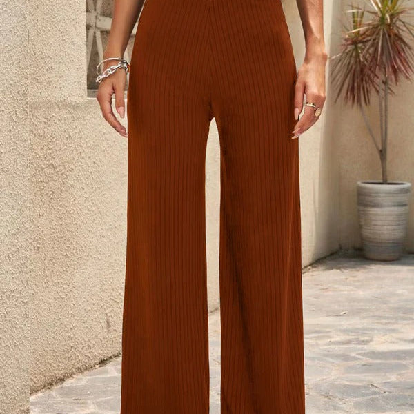 Pantalones palazzo para mujer – Cintura alta – Pierna ancha – Plisados – Tejido transpirable