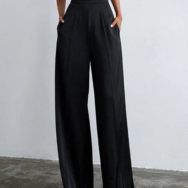 Pantalones anchos de mujer – Cintura alta – Tejido de satén fluido – Corte holgado y elegante