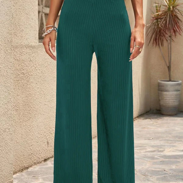 Pantalones palazzo para mujer – Cintura alta – Pierna ancha – Plisados – Tejido transpirable