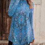 Blusa de mujer – Corte relajado – Cuello alto – Mangas largas – Bajo asimétrico