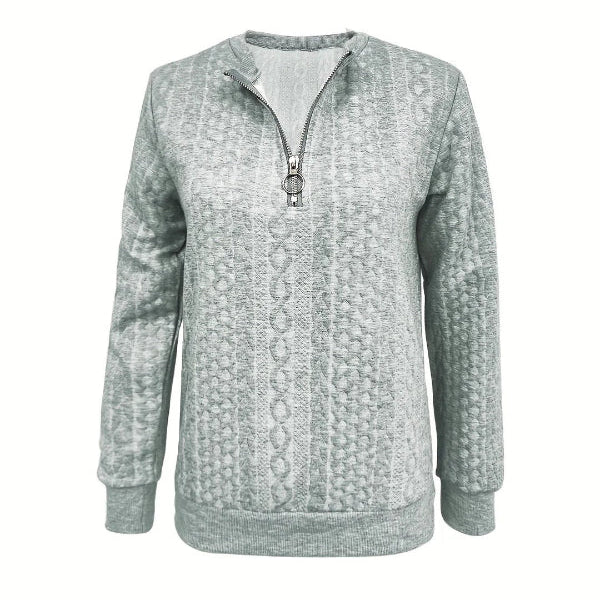 Sudadera de mujer – Corte relajado – Punto trenzado – Media cremallera cómoda