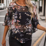 Blusa de mujer – Gasa ligera – Corte holgado – Estampado floral – Mangas sueltas