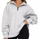 Sudadera oversize para mujer – Algodón suave – Cuello alto con cremallera – Corte relajado
