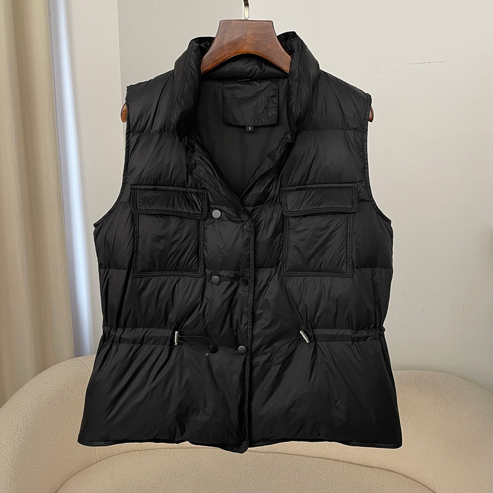 Chaqueta sin mangas para mujer – Acolchada – Corte holgado – Cintura ajustable – Botones a presión