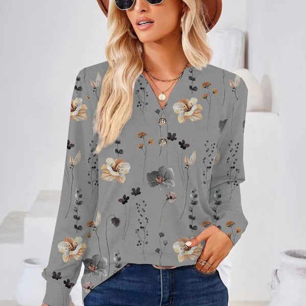 Blusa de mujer – Corte holgado – Estampado floral – Mangas largas – Tejido transpirable