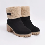 Botines de mujer – Forro efecto lana – Puño plegable – Tacón ancho antideslizante