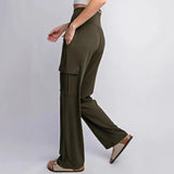 Pantalones cargo para mujer – Cintura alta – Pierna ancha – Corte holgado – Tejido transpirable